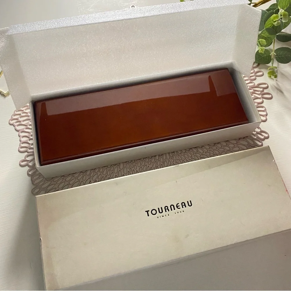 Tourneau 18K Gold Open Heart Brown Leather Watch Vintage 30022
